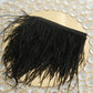 Black ostrich feather fringe trim with satin ribbon tape.