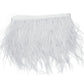 White ostrich feather fringe trim with satin ribbon tape. #whtbkgd