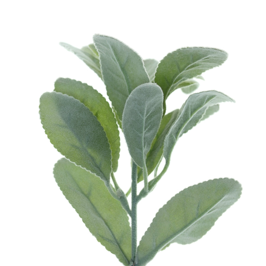 Frosted green artificial lambs ear leaf indoor plant faux bush with 4 stems.