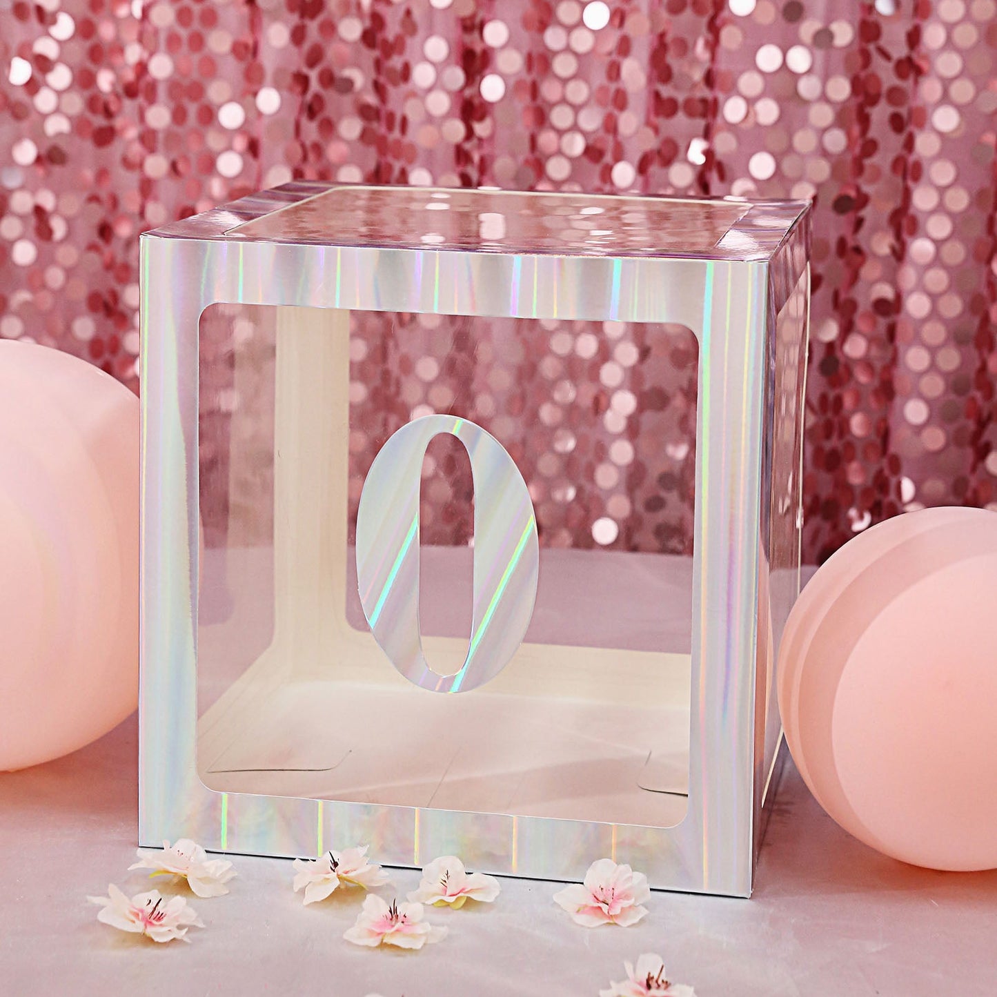 Iridescent 0-9 number sticker banner with a transparent box and pastel decor.