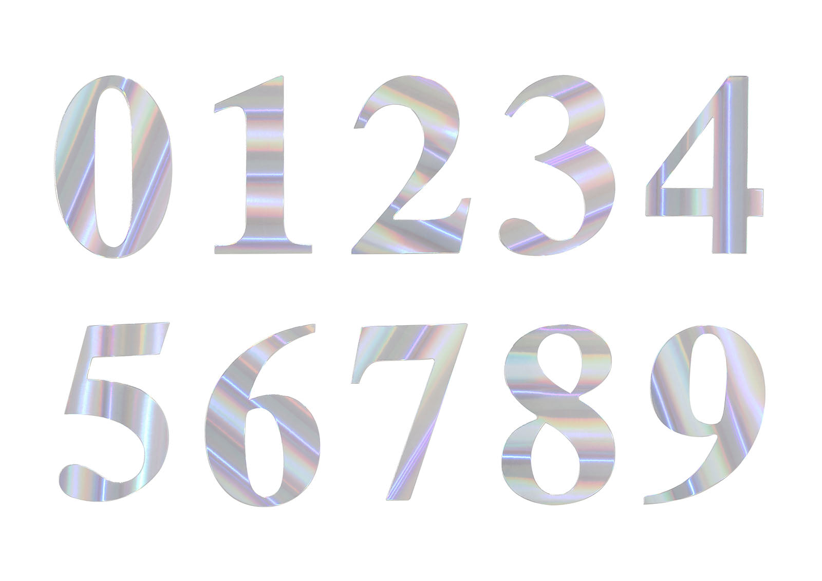 Iridescent 0-9 number stickers in a 4 pack for customizable banners.