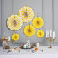 Yellow hanging paper fan decorations for party backdrop, set of 6.