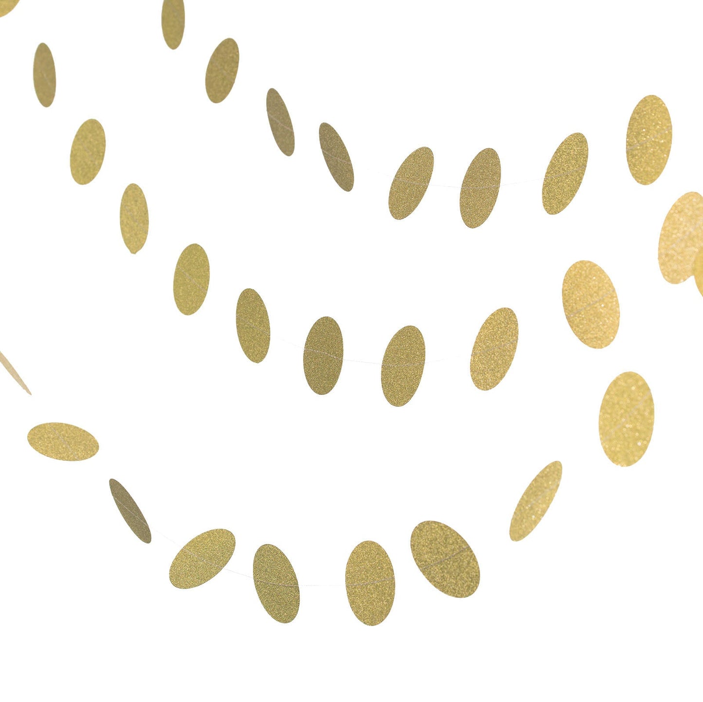 Gold circle dot garland banner, perfect for parties and celebrations.