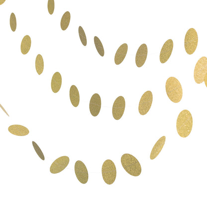 Gold circle dot garland banner, perfect for parties and celebrations.