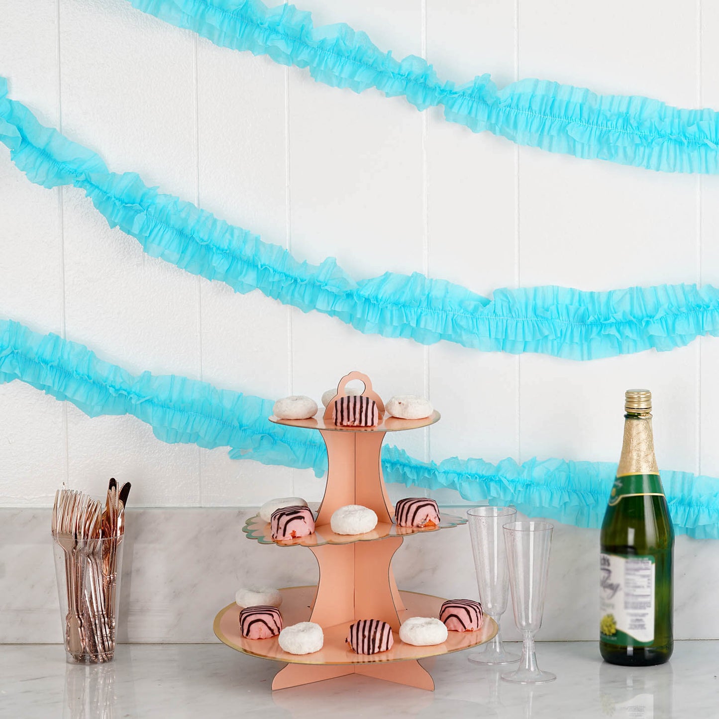 3 Rolls of 28 Feet Blue Ruffled Crepe Paper Backdrop Party Streamers 