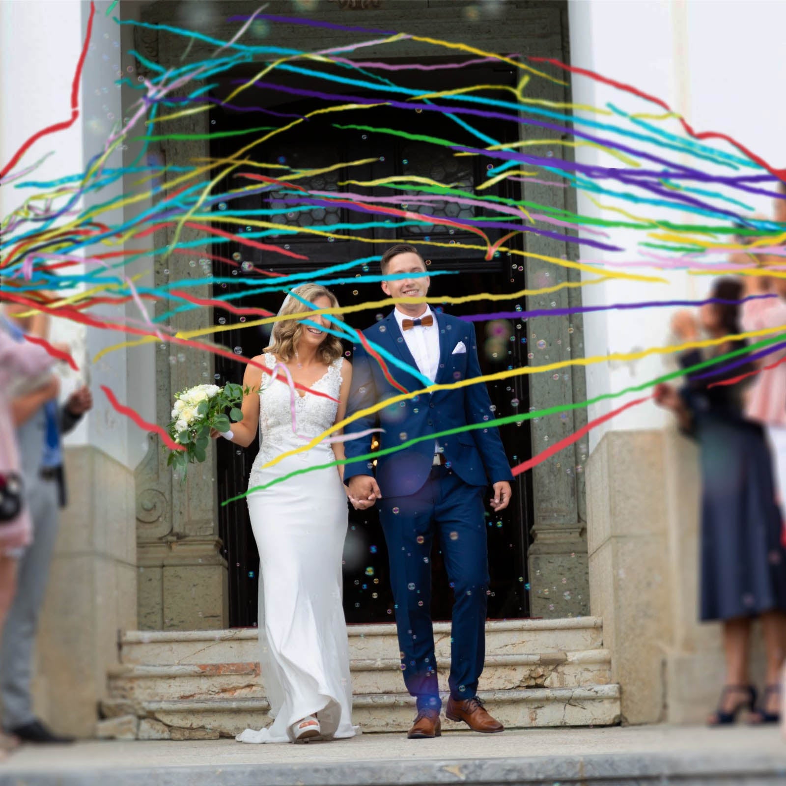 Assorted color confetti poppers for wedding send off celebration.