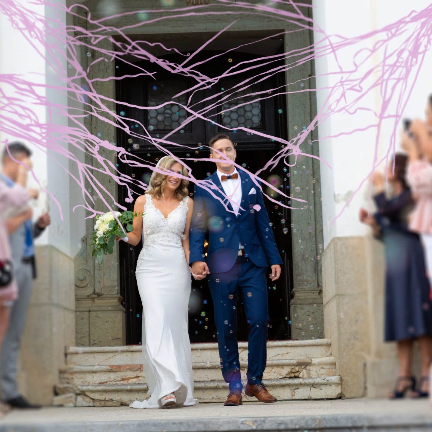 5 Pack Paper Handheld Streamers Pink Confetti Popper