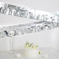 Metallic silver foil tassel fringe backdrop banner decoration.