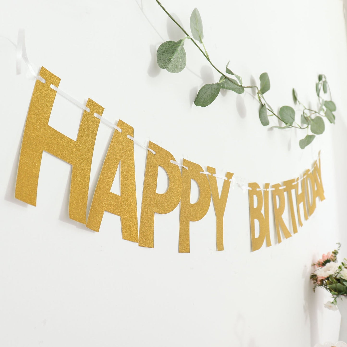 Gold Glittered Happy Birthday Decor 4 Feet Hanging Banner