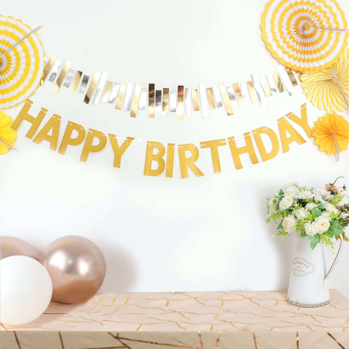 Happy Birthday Decor Gold Glittered 4 Feet Hanging Banner