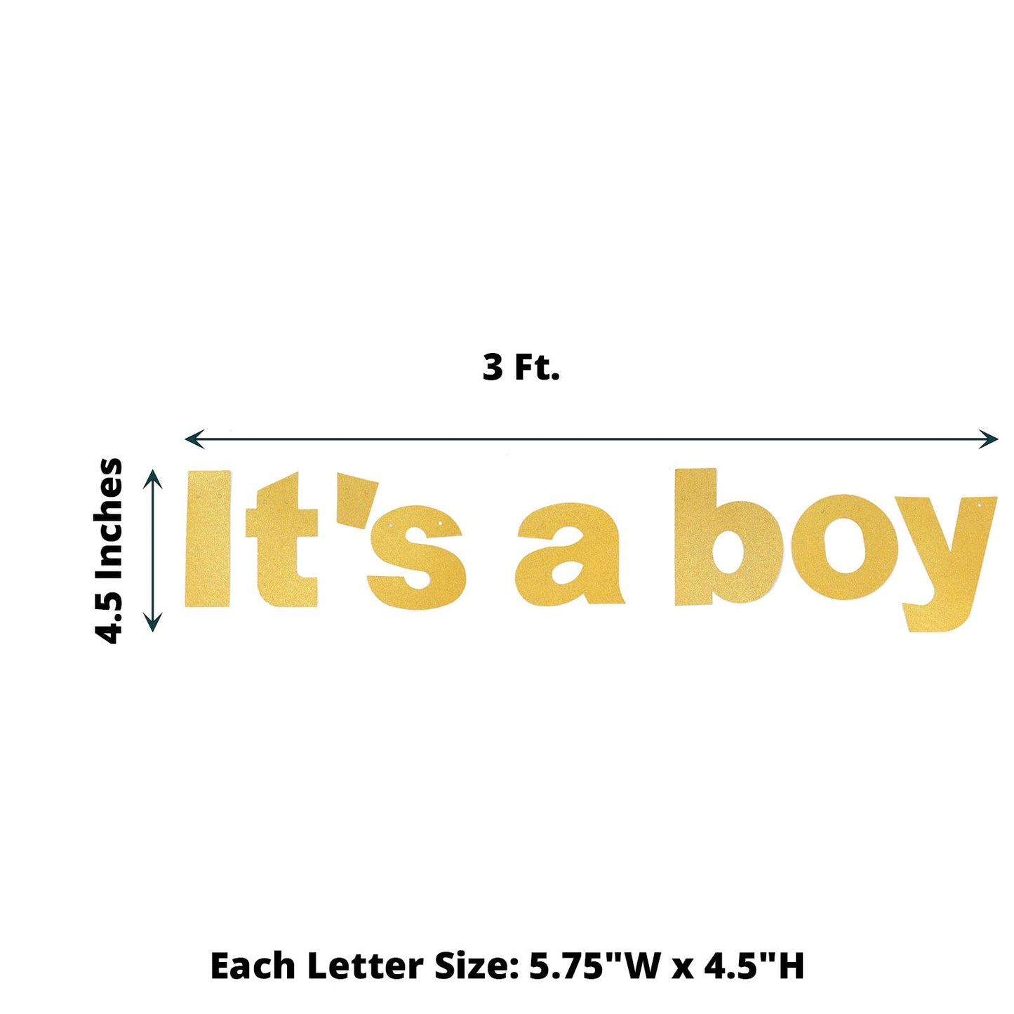 Glittered 3 Feet It's A Boy Baby Shower Gender Reveal Gold Garland