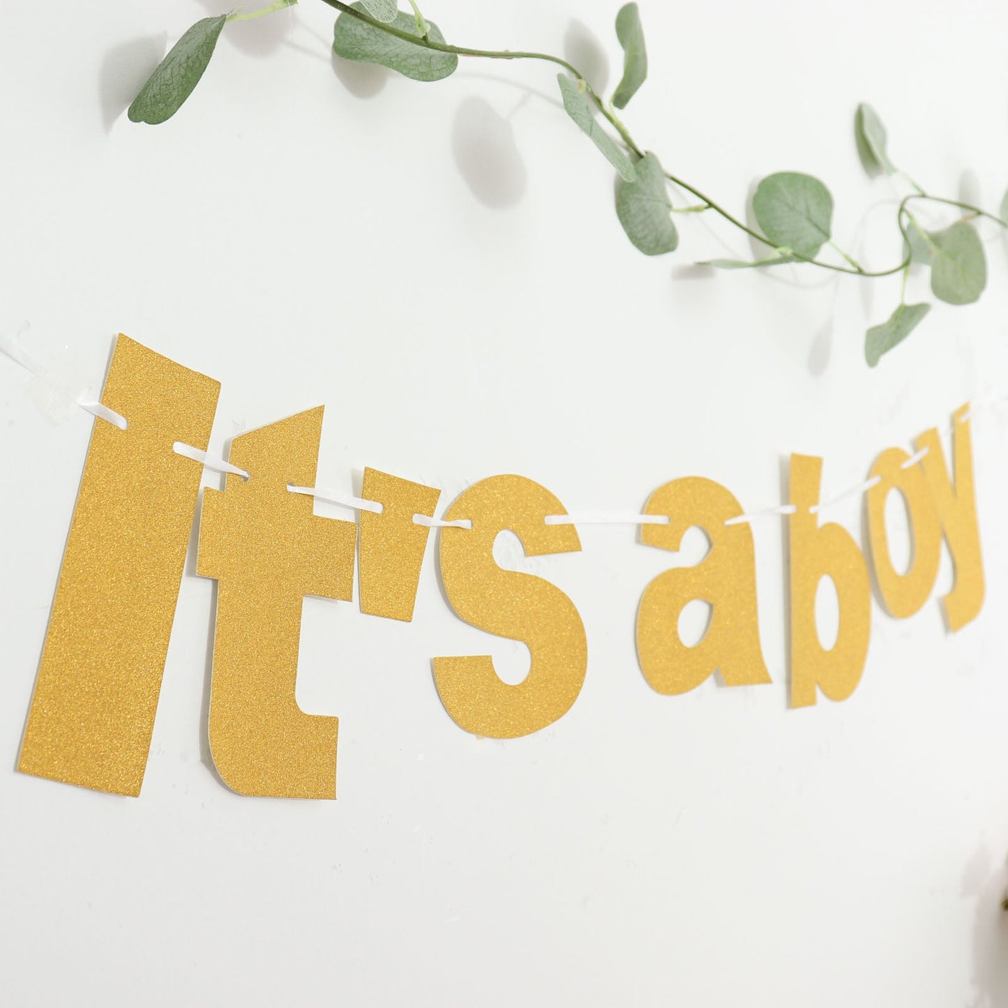 Gold Glittered It's A Boy Baby Shower Gender Reveal 3 Feet Hanging Banner
