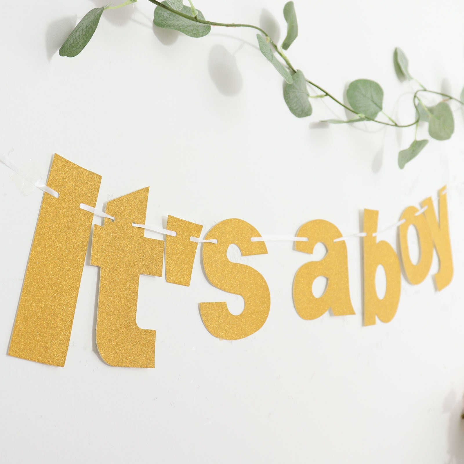 Gold Glittered It's A Boy Baby Shower Gender Reveal 3 Feet Hanging Banner