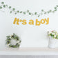 3ft Gold Glittered It's a Boy Paper Hanging Gender Reveal Garland Banner, Baby Shower Banner