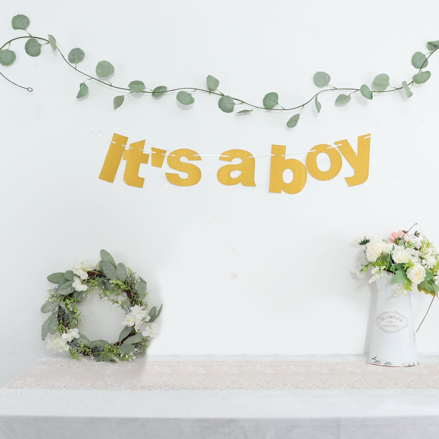 3ft Gold Glittered It's a Boy Paper Hanging Gender Reveal Garland Banner, Baby Shower Banner