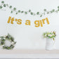 3ft Gold Glittered It's a Girl Paper Hanging Gender Reveal Garland Banner, Baby Shower Banner
