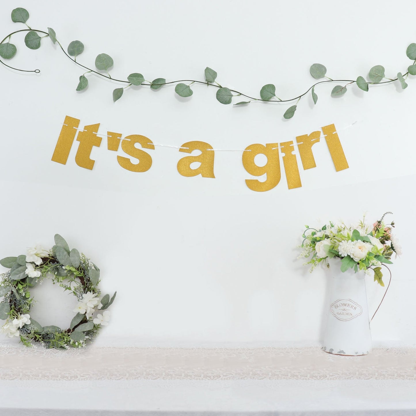 3ft Gold Glittered It's a Girl Paper Hanging Gender Reveal Garland Banner, Baby Shower Banner