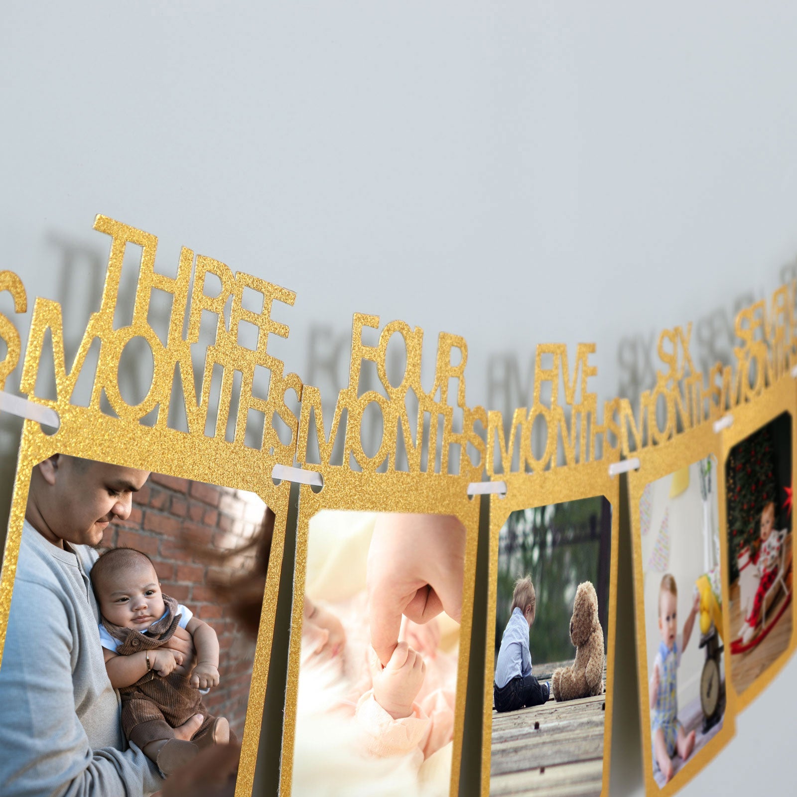 Gold 12 Month Milestone 1st Birthday Party Photo Backdrop Hanging Banner.
