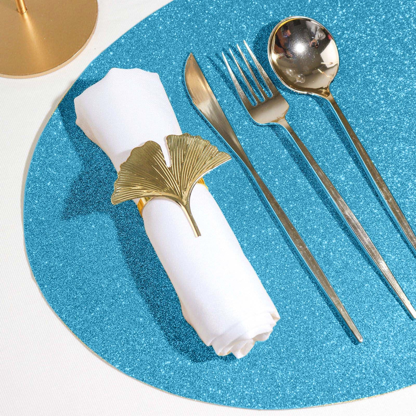 6 Pack Turquoise Glitter Table Mats Oval Non Slip