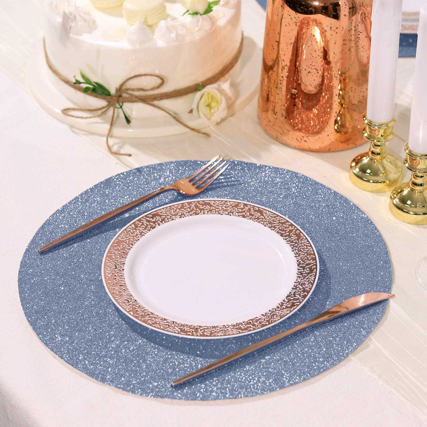 6 Pack Decorative Dusty Blue Sparkle Placemats Round 