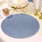 6 Pack | Dusty Blue Sparkle Vinyl Placemats, Non Slip Decorative Round Glitter Table Mat