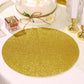 6 Pack | Gold Sparkle Vinyl Placemats, Non Slip Decorative Round Glitter Table Mat
