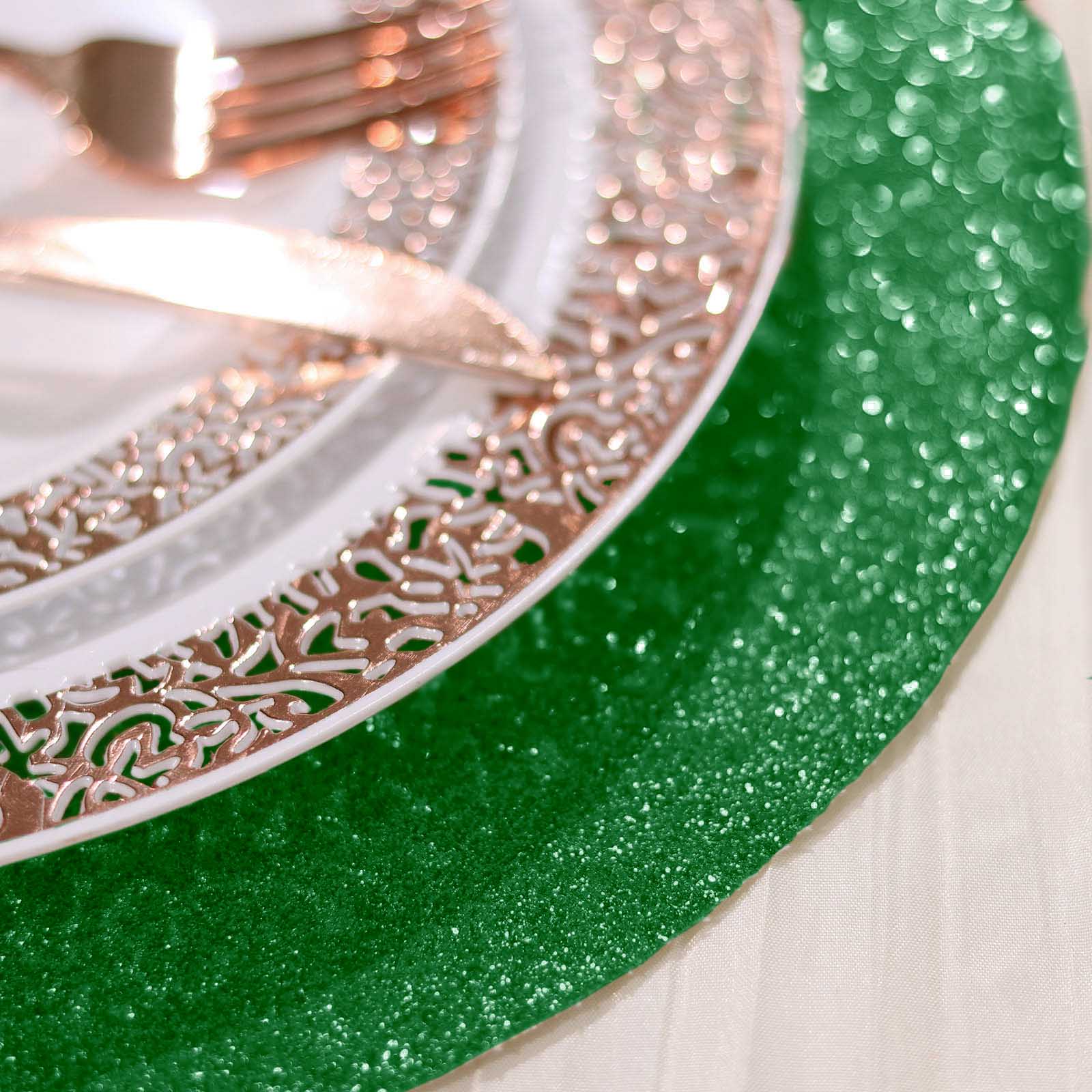 6 Pack Round Sparkle Placemats Non Slip Green Glitter Table Mat