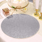 6 Pack | Silver Sparkle Vinyl Placemats, Non Slip Decorative Round Glitter Table Mat