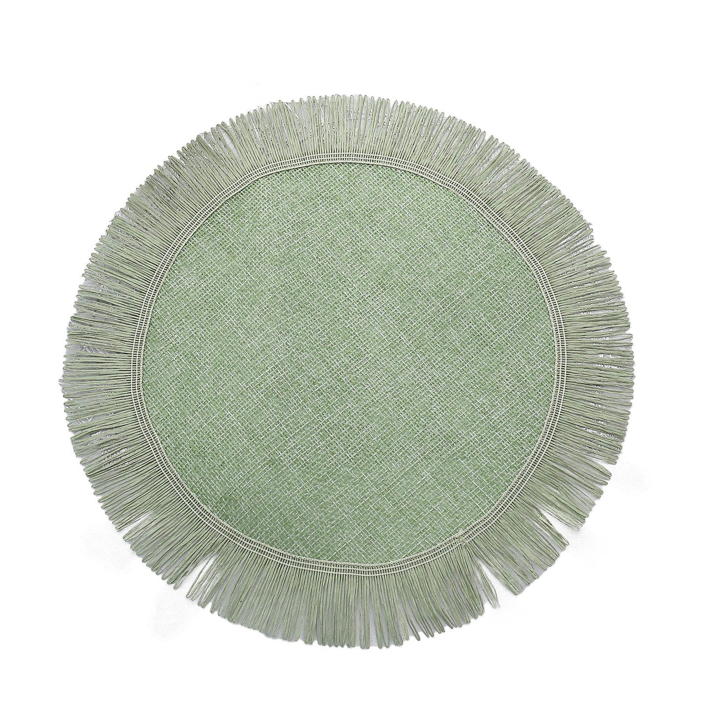 16" Sage Green Rustic Farmhouse Burlap Tassel Dining Table Mat