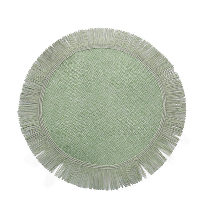 16" Sage Green Rustic Farmhouse Burlap Tassel Dining Table Mat