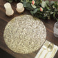 Metallic gold round sequin placemat on a dining table setting.