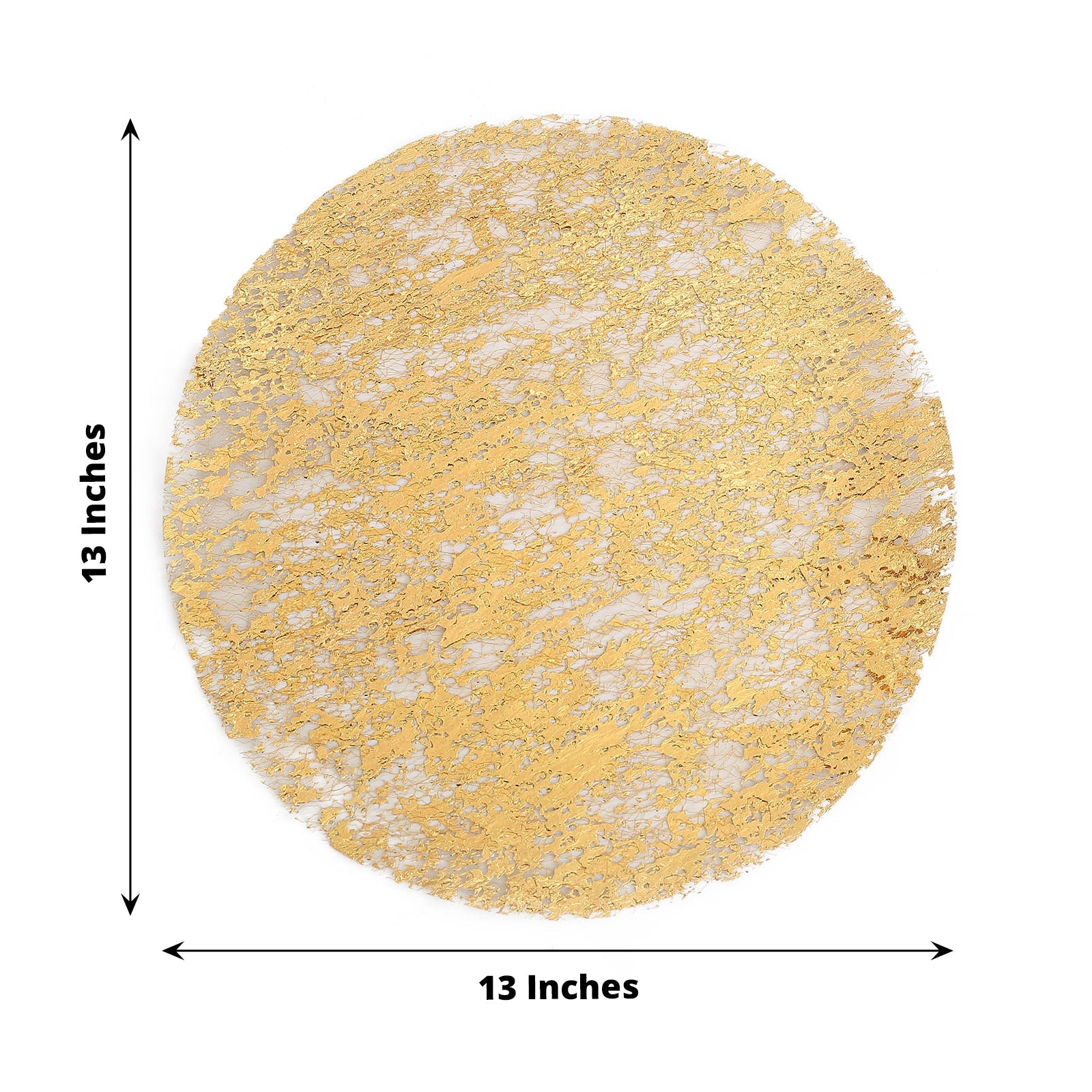13" metallic gold foil mesh disposable table placemat, round shiny dining mat.