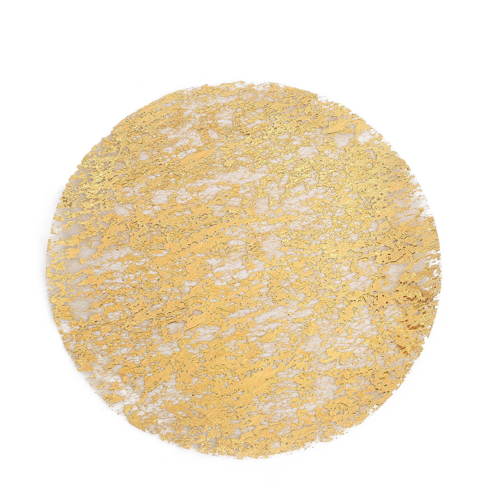 13" metallic gold foil mesh disposable table placemat, round shiny dining mat.