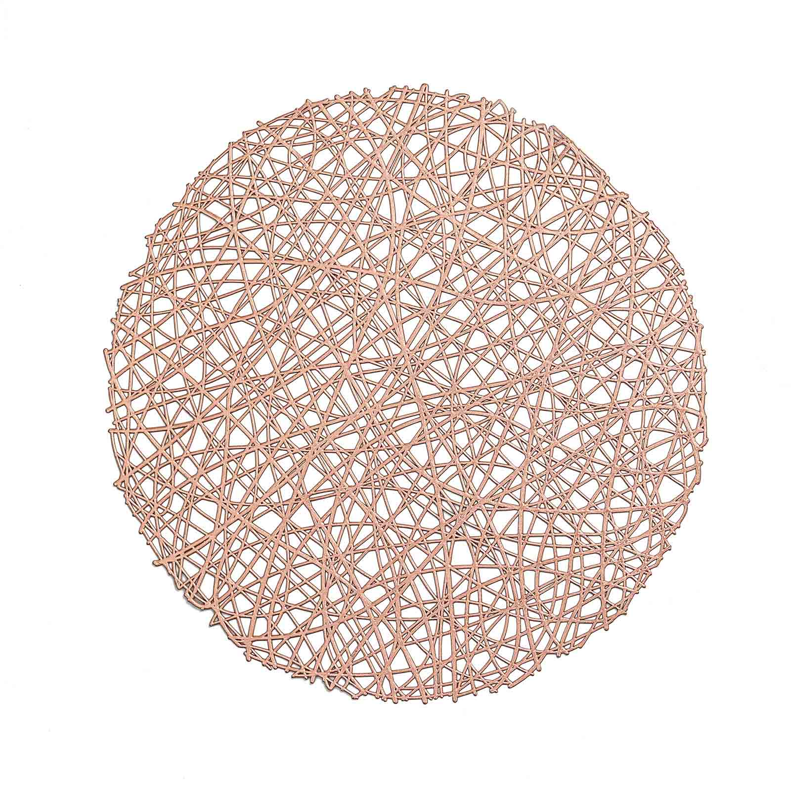 6 Pack Rose Gold Vinyl Placemats, Decorative Woven Non-Slip Round Table Mats 15"