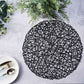 Black vinyl round placemat, decorative woven non-slip design, 15 inches.