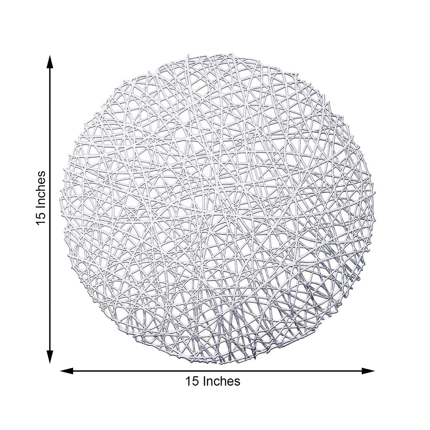 6 Pack of Silver Round Table Mats Metallic Woven Vinyl 15 Inch Non Slip