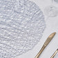 15 Inch Round Non Slip Silver Metallic Woven Vinyl Table Mats 6 Pack