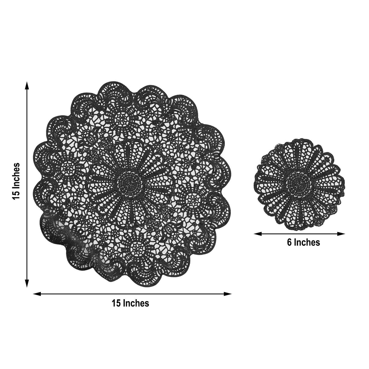 6 Pack 15 Inch Vintage Black Vinyl Floral Lace Non Slip Placemats