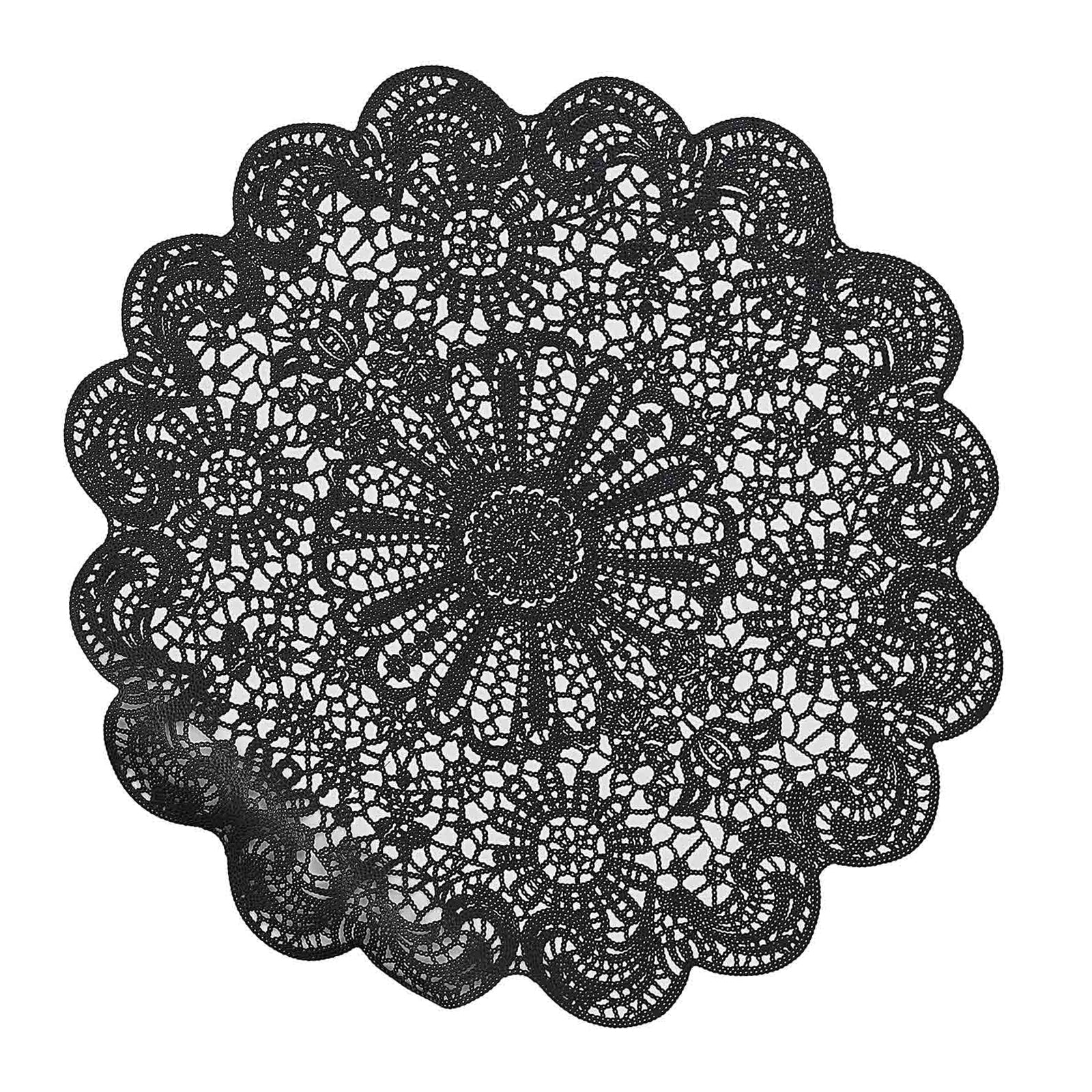 Pack of 6 Non Slip Surface 15 Inch Vintage Black Vinyl Floral Lace Placemats#whtbkgd