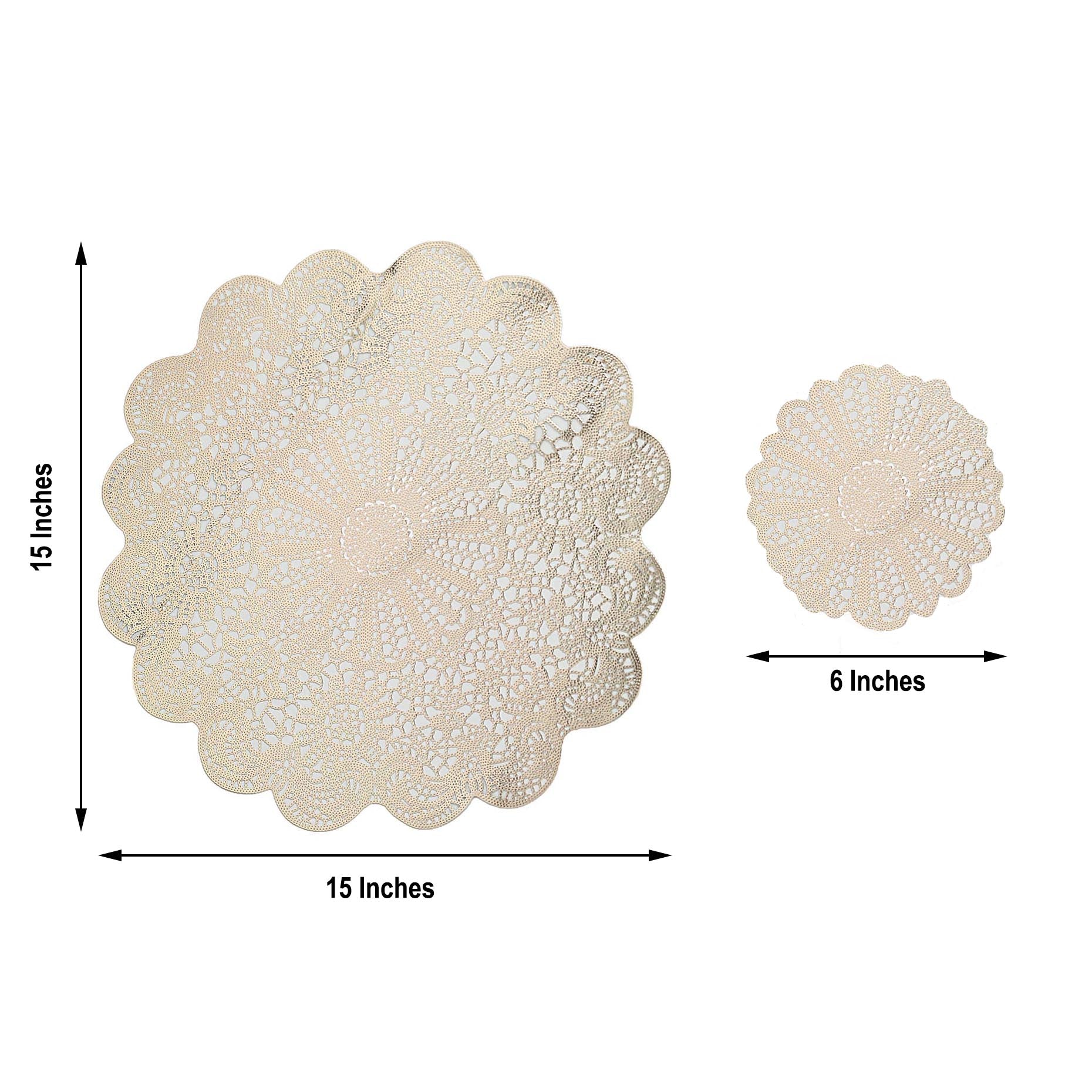 Gold vintage floral lace placemats, non-slip dining table mats, 15 inches.