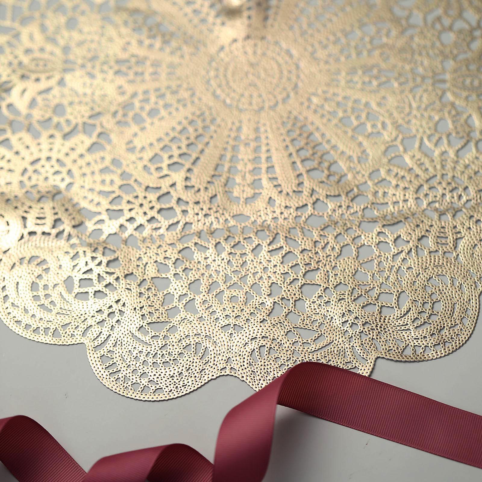Gold vintage floral lace placemat with non-slip design.