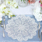 6 Pack White Vinyl Placemats, Vintage Floral Lace Non-Slip Dining Table Mats 15"