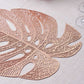 Rose Gold Monstera Leaf Placemats 18 Inch Non-Slip Vinyl For Dining Table
