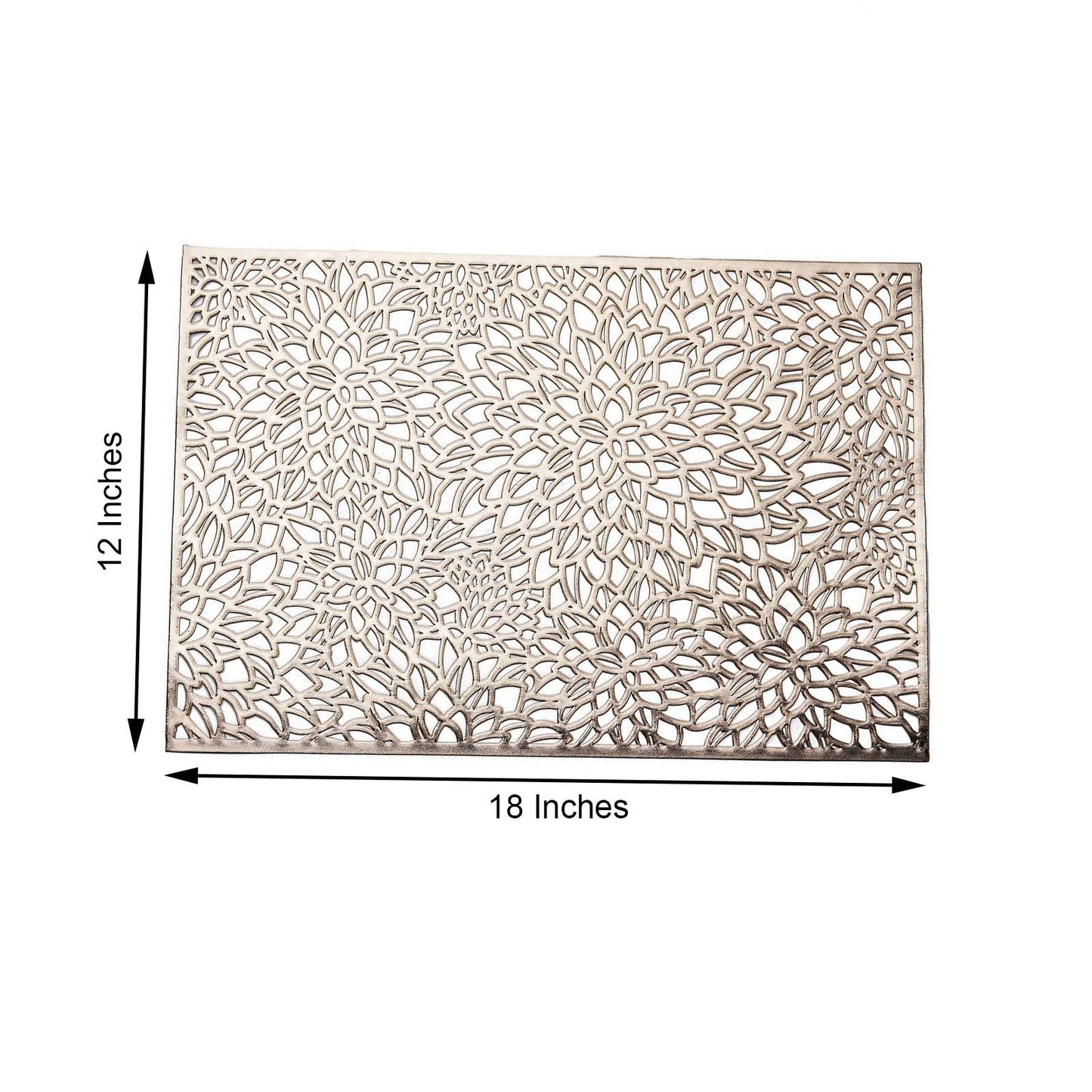6 Pack | 12x18inch Gold Metallic Floral Vinyl Placemats, Non-Slip Rectangle Dining Table Mats