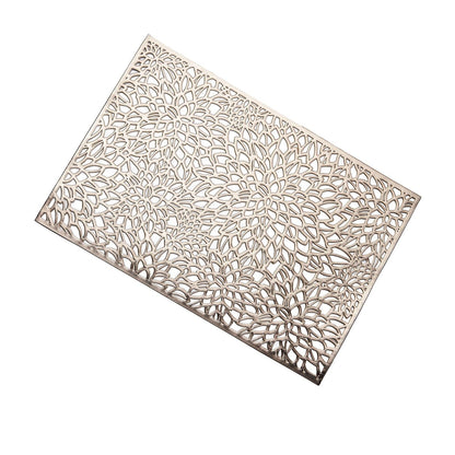 6 Pack | 12x18inch Gold Metallic Floral Vinyl Placemats, Non-Slip Rectangle Dining Table Mats
