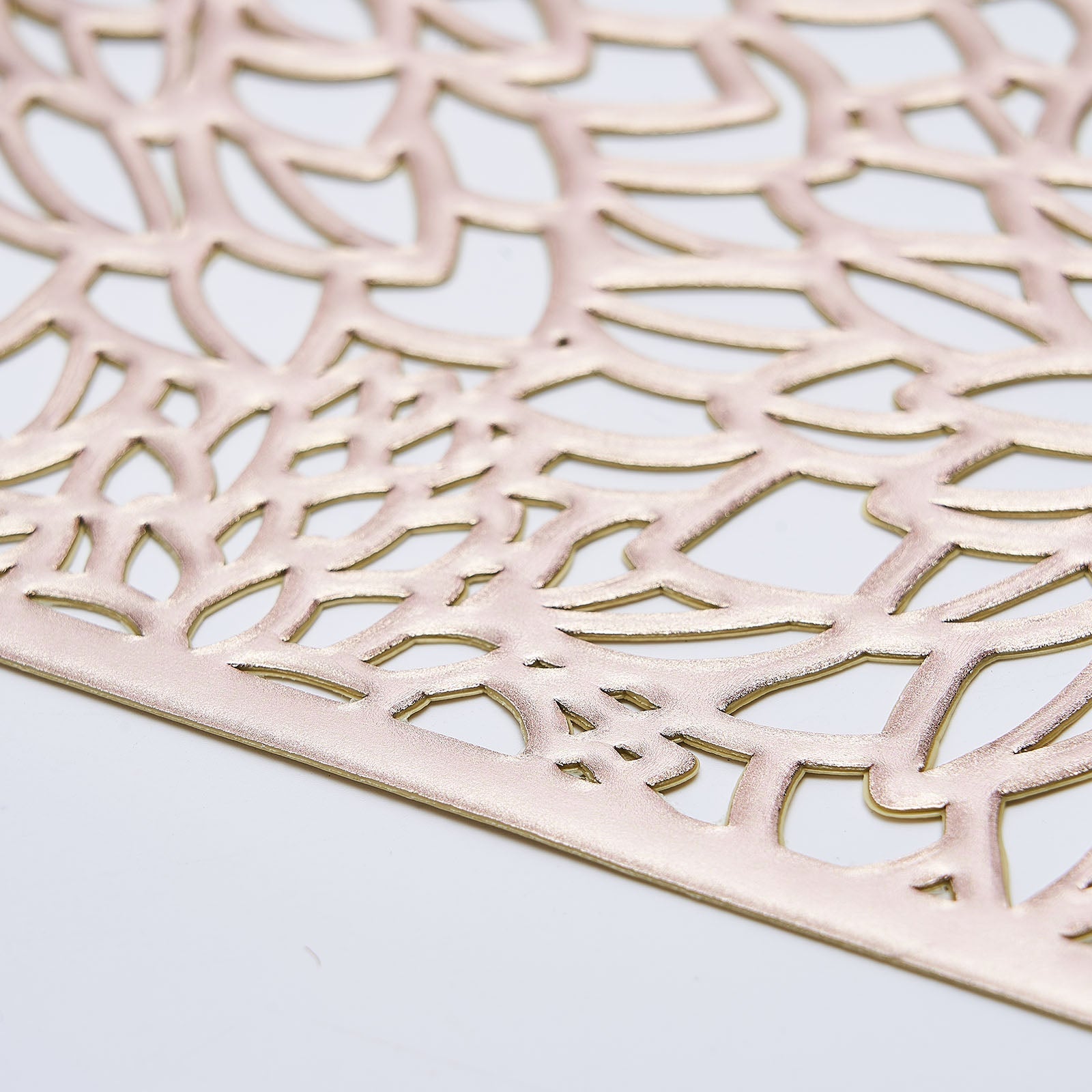 6 Pack | 12x18inch Gold Metallic Floral Vinyl Placemats, Non-Slip Rectangle Dining Table Mats#whtbkgd