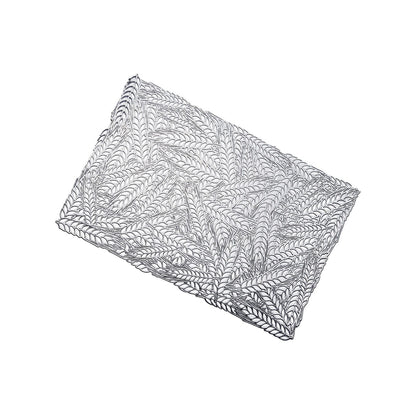 Silver metallic placemat with wheat design, 12"x18", non-slip.