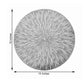 Silver metallic round placemat with a spiked design, 15 inches in diameter.
