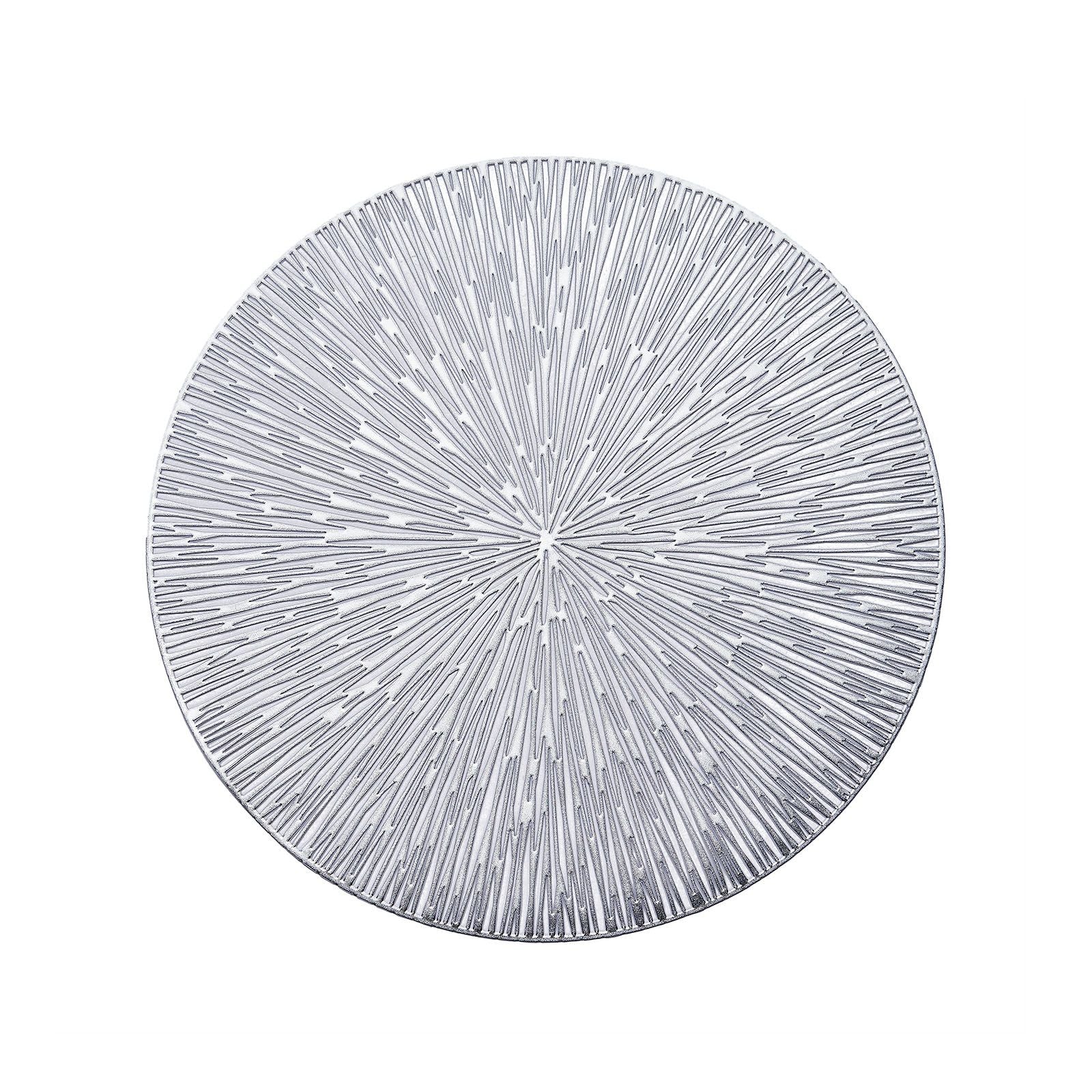 Silver metallic round placemat with a spiked design.