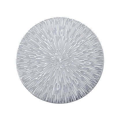 Silver metallic round placemat with a spiked design.